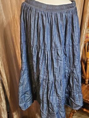 Alfred Dunner Denim-Blue Tiered Maxi Skirt